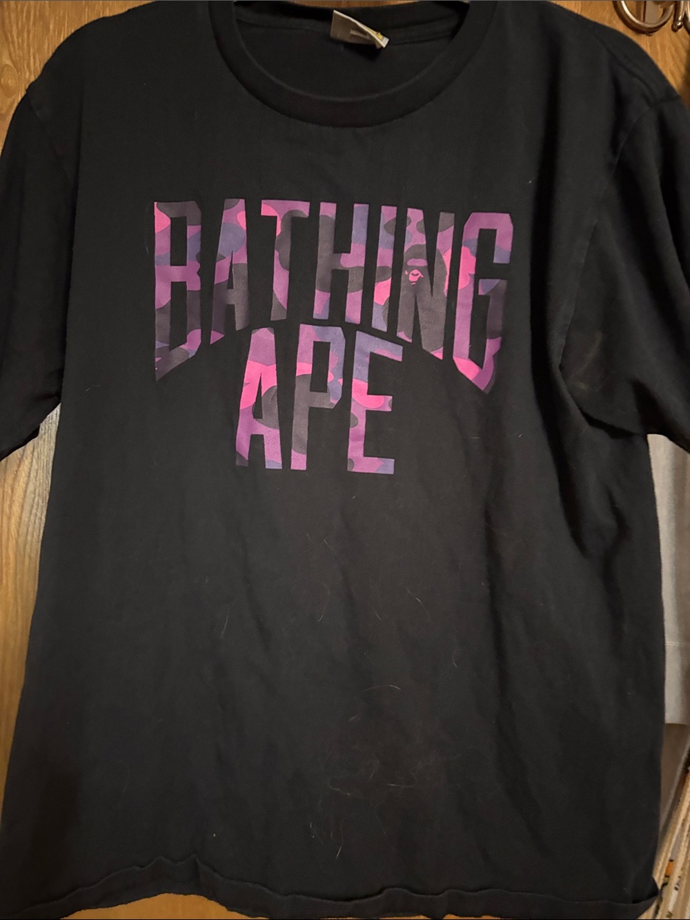 BAPE Short Sleeve Logo Tee in Black with Pink Accent